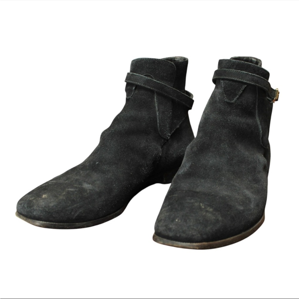 Tom Ford Suede Ankle Boots Square Toes Mens US 9 Black Golden Buckle Italy Made